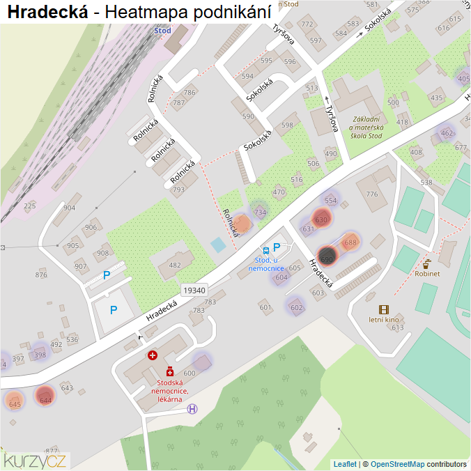 Mapa Hradecká - Firmy v ulici.