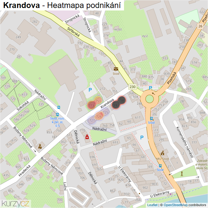 Mapa Krandova - Firmy v ulici.