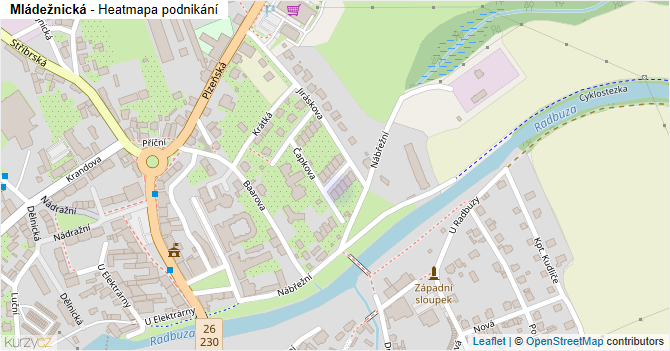 Mládežnická - mapa podnikání