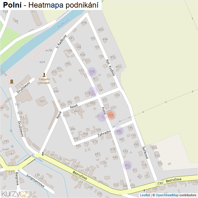 Mapa Polní - Firmy v ulici.