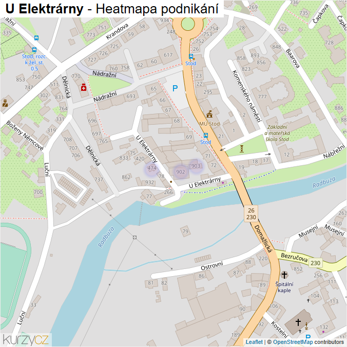 Mapa U Elektrárny - Firmy v ulici.