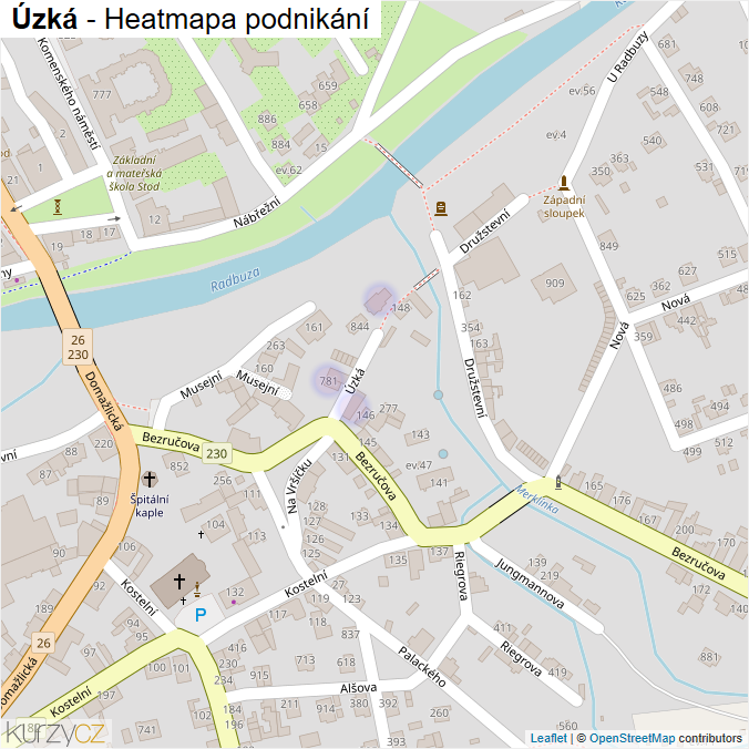 Mapa Úzká - Firmy v ulici.
