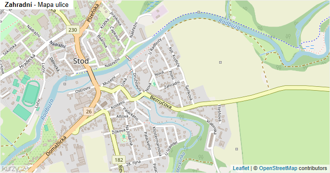 Zahradní - mapa ulice