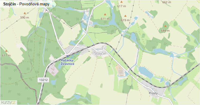Stojčín - záplavové mapy stoleté vody