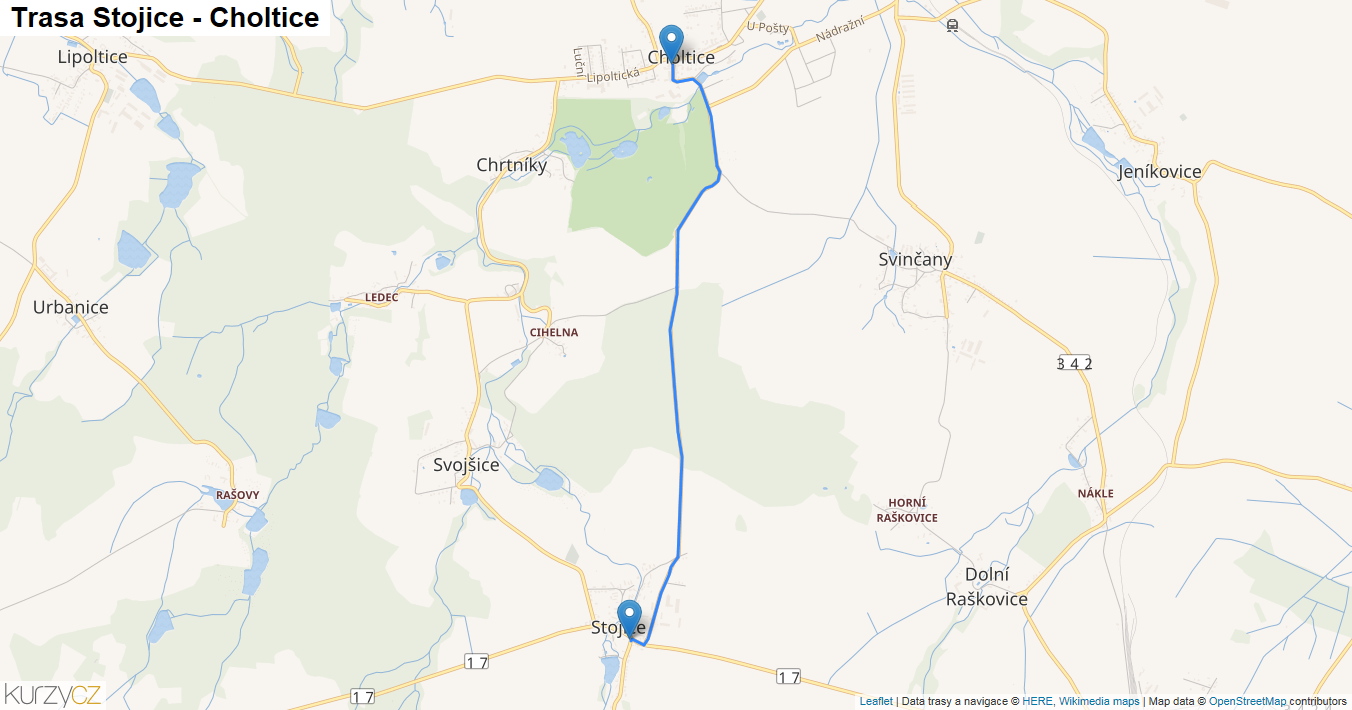 Stojice-Choltice, mapa trasy