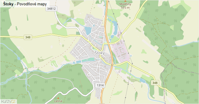 Štoky - záplavové mapy stoleté vody