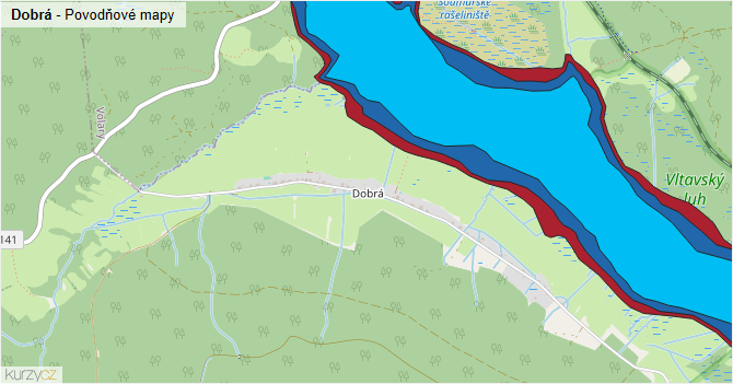 Dobrá - záplavové mapy stoleté vody