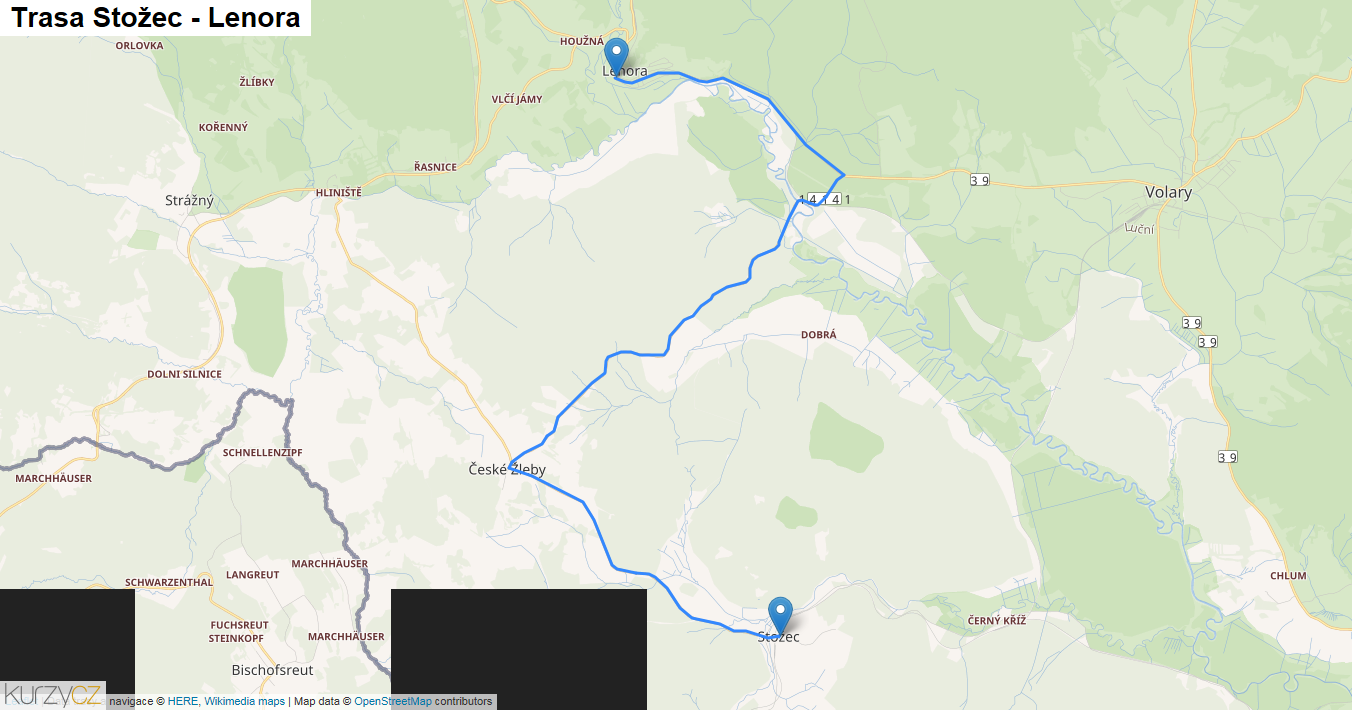 Stožec-Lenora, mapa trasy