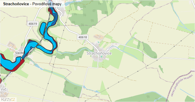 Strachoňovice - záplavové mapy stoleté vody
