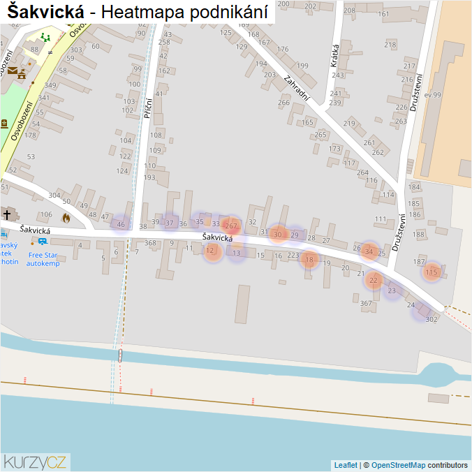 Mapa Šakvická - Firmy v ulici.