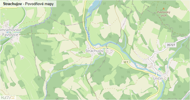 Strachujov - záplavové mapy stoleté vody
