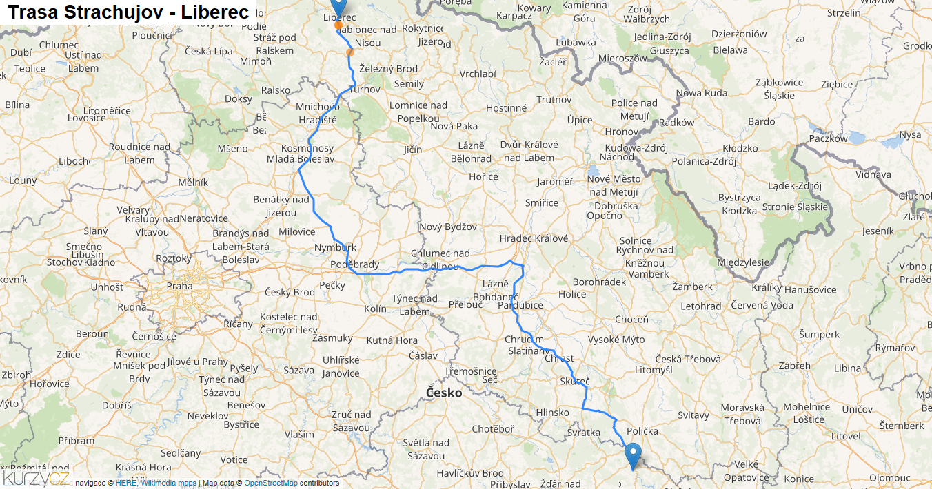 Strachujov-Liberec, mapa trasy