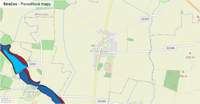 Stračov - záplavové mapy stoleté vody