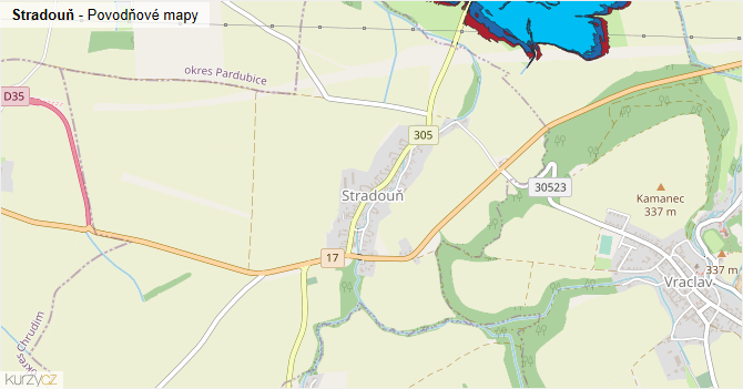 Stradouň - záplavové mapy stoleté vody