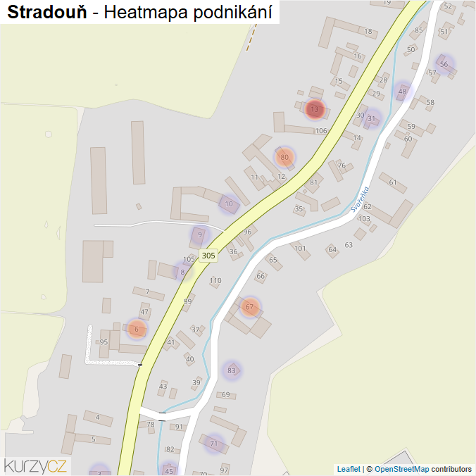 Mapa Stradouň - Firmy v části obce.