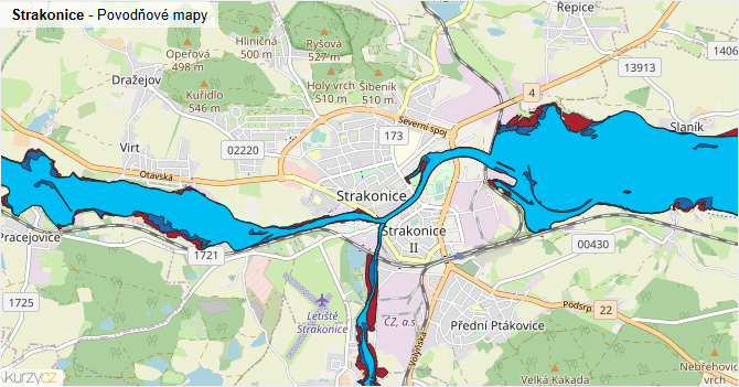 Strakonice - záplavové mapy stoleté vody