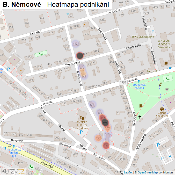 Mapa B. Němcové - Firmy v ulici.