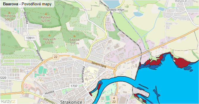 Baarova - záplavové mapy stoleté vody