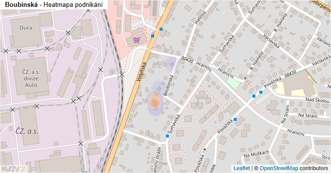 Boubínská - mapa podnikání