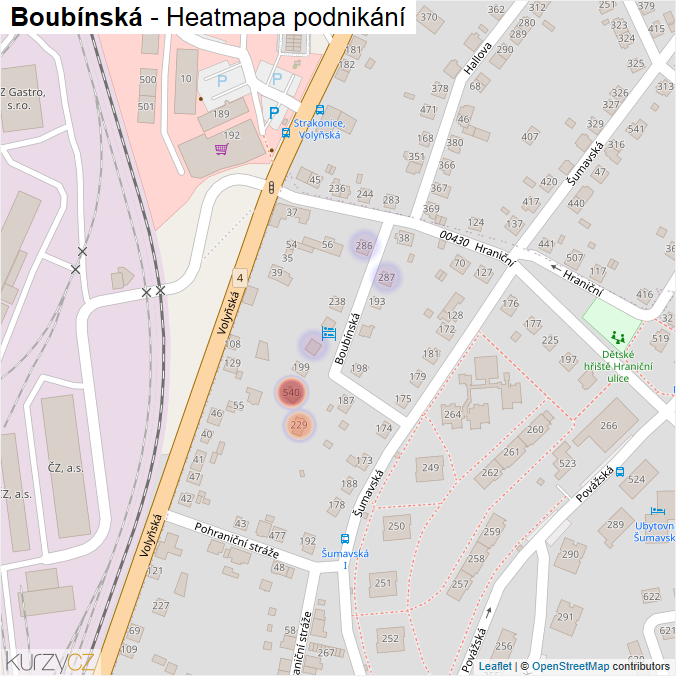 Mapa Boubínská - Firmy v ulici.
