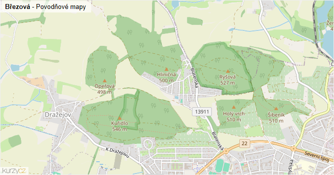 Březová - záplavové mapy stoleté vody