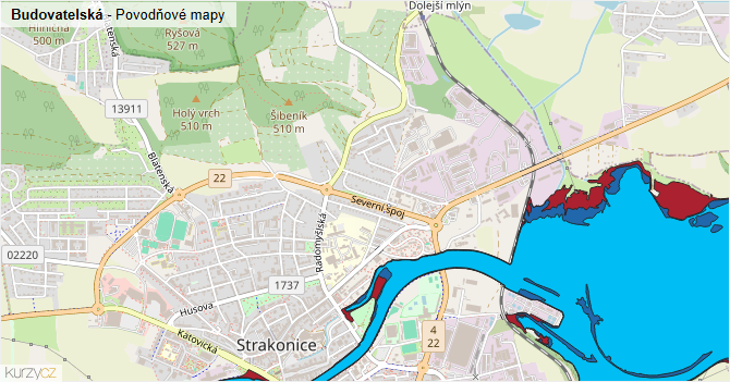 Budovatelská - záplavové mapy stoleté vody