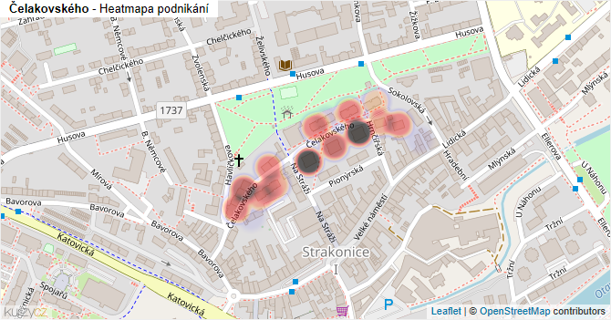 Čelakovského - mapa podnikání