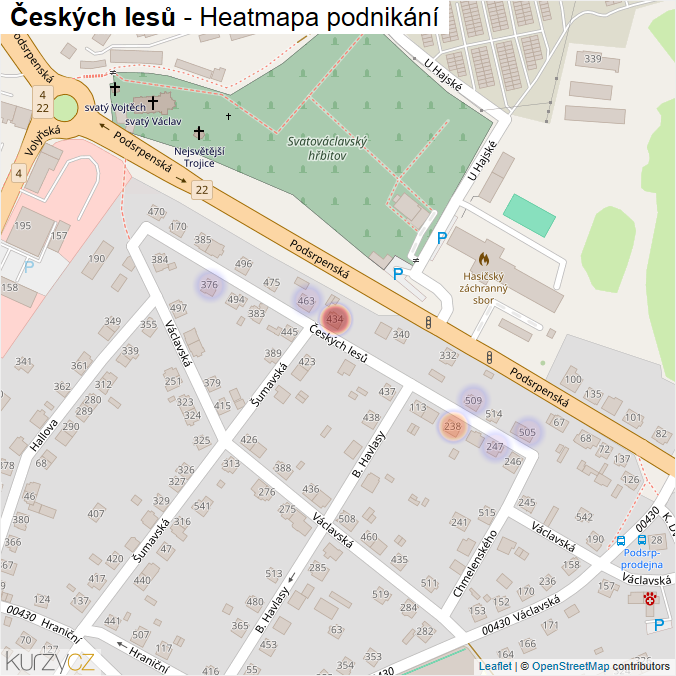 Mapa Českých lesů - Firmy v ulici.