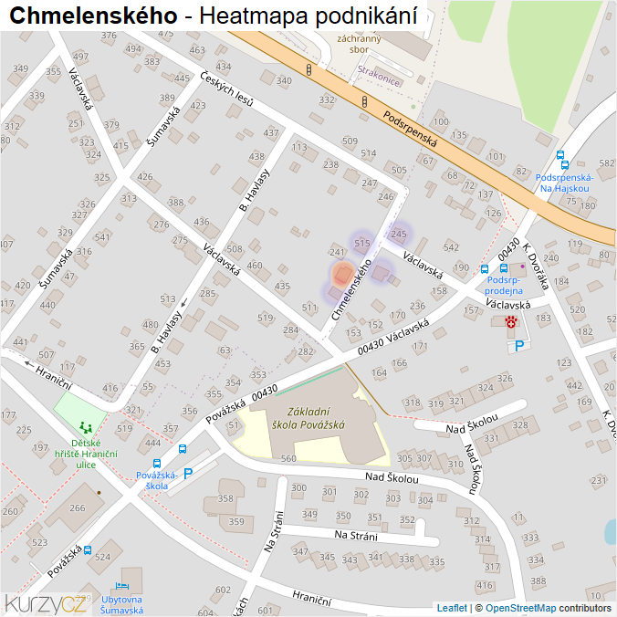 Mapa Chmelenského - Firmy v ulici.