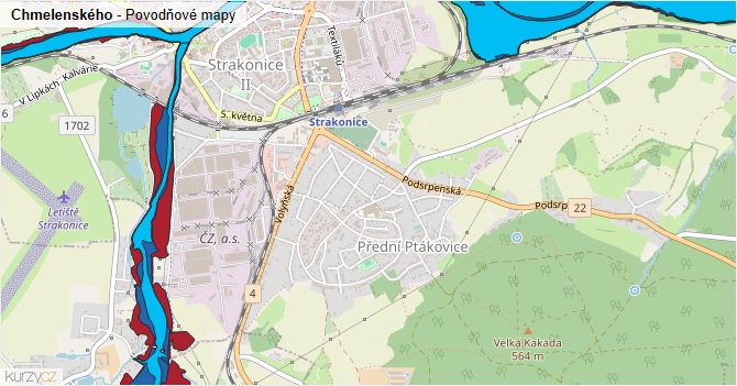 Chmelenského - záplavové mapy stoleté vody