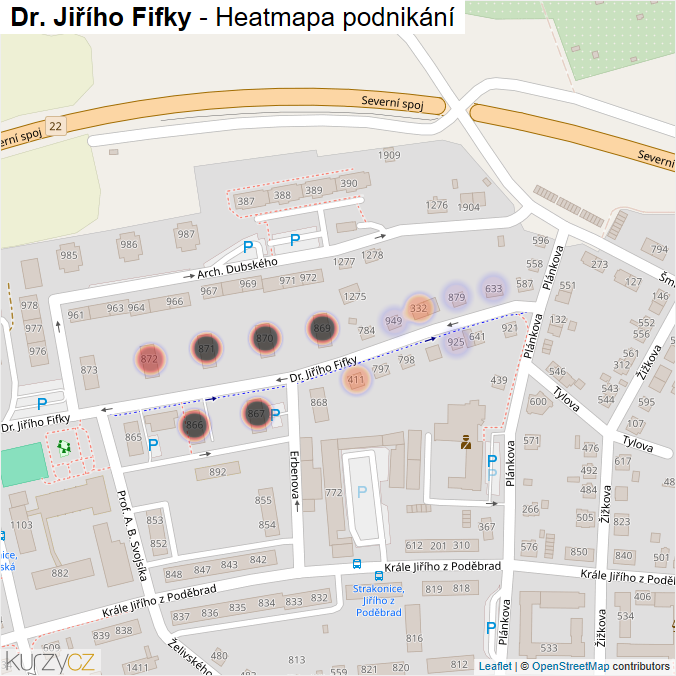 Mapa Dr. Jiřího Fifky - Firmy v ulici.