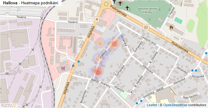 Hallova - mapa podnikání
