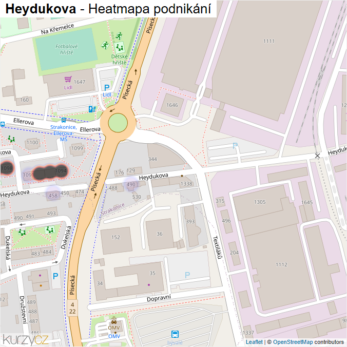 Mapa Heydukova - Firmy v ulici.