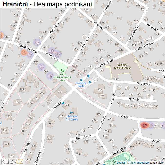 Mapa Hraniční - Firmy v ulici.
