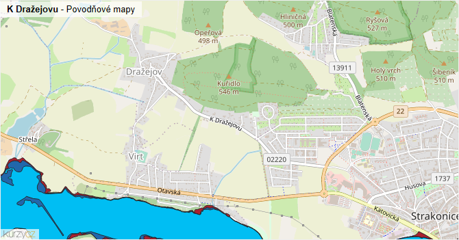 K Dražejovu - záplavové mapy stoleté vody