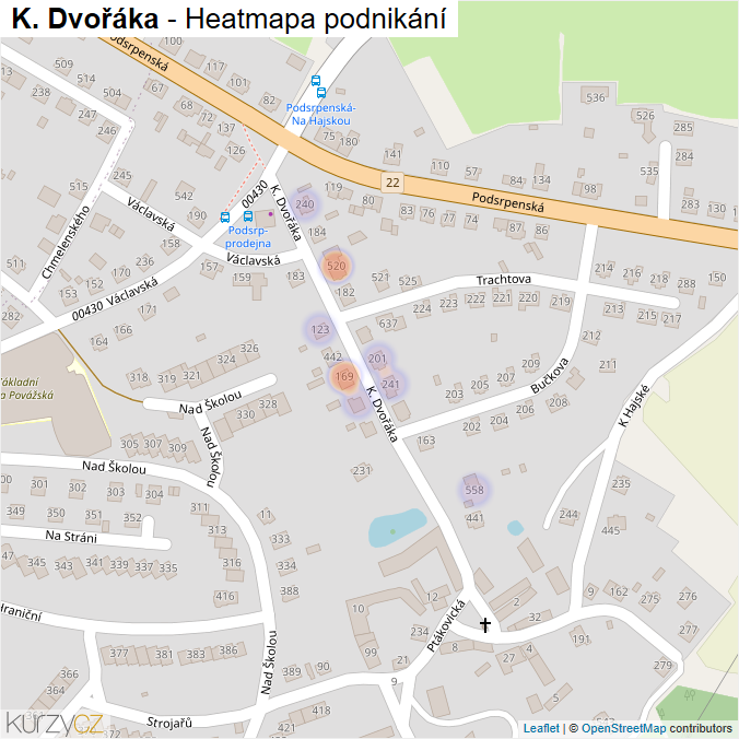 Mapa K. Dvořáka - Firmy v ulici.