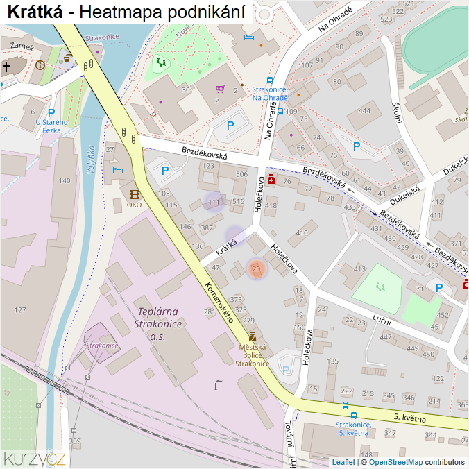 Mapa Krátká - Firmy v ulici.