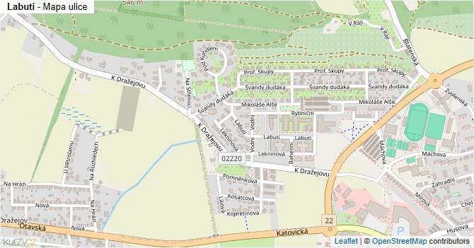 Labutí - mapa ulice