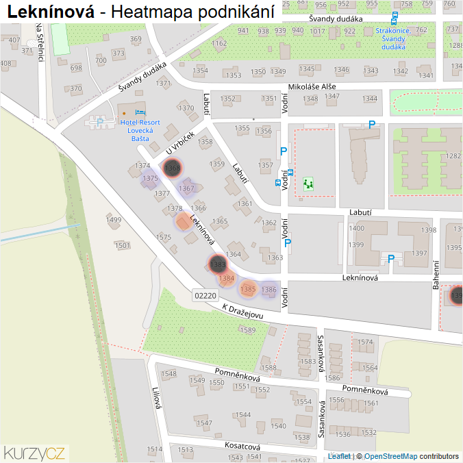Mapa Leknínová - Firmy v ulici.