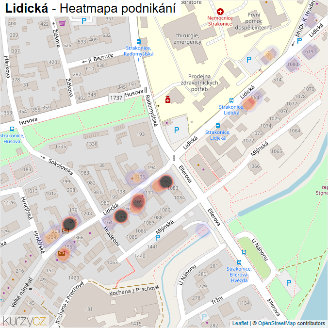 Mapa Lidická - Firmy v ulici.