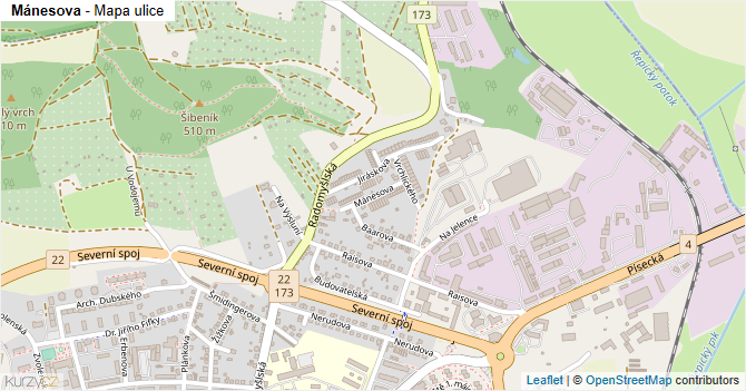Mánesova - mapa ulice