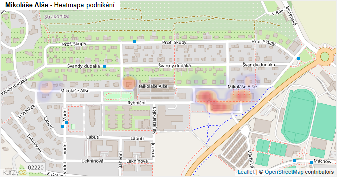 Mikoláše Alše - mapa podnikání