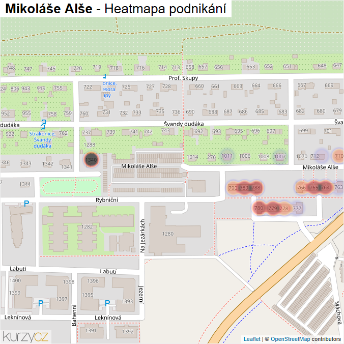 Mapa Mikoláše Alše - Firmy v ulici.