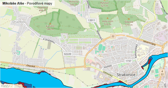 Mikoláše Alše - záplavové mapy stoleté vody