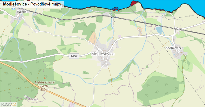 Modlešovice - záplavové mapy stoleté vody