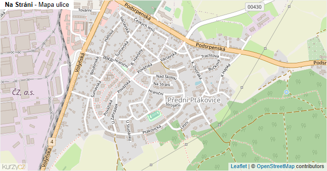 Na Stráni - mapa ulice
