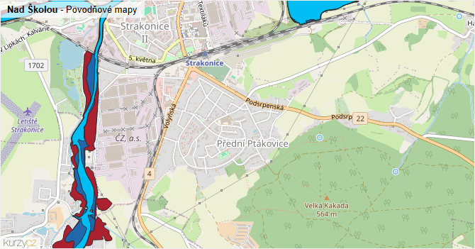 Nad Školou - záplavové mapy stoleté vody