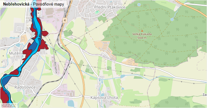 Nebřehovická - záplavové mapy stoleté vody