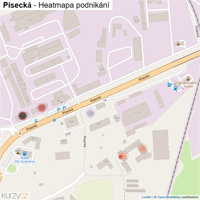 Mapa Písecká - Firmy v ulici.