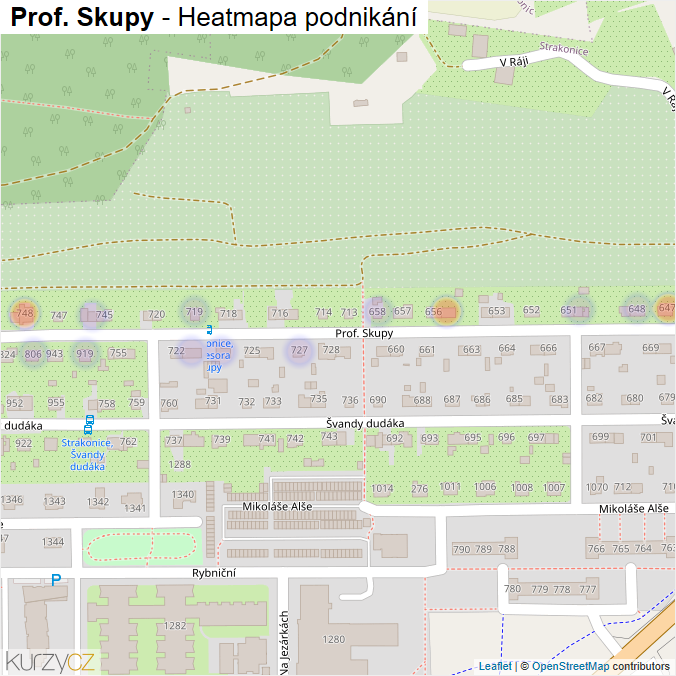 Mapa Prof. Skupy - Firmy v ulici.